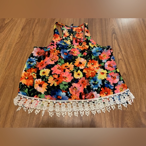 LOVE CULTURE bright neon colourful vintage boho floral crochet trim tank top - Picture 13 of 13